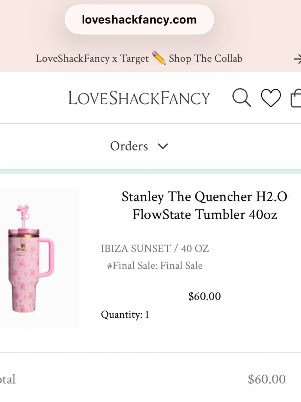 Stanley The Quencher H2.O FlowState Tumbler 40oz /Love Shack Fancy Ibiza sunset